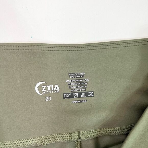 Zyia Active Leggings Womens 20 Khaki Green Logo Stripe Light 'N Tight High Rise - Picture 9 of 12